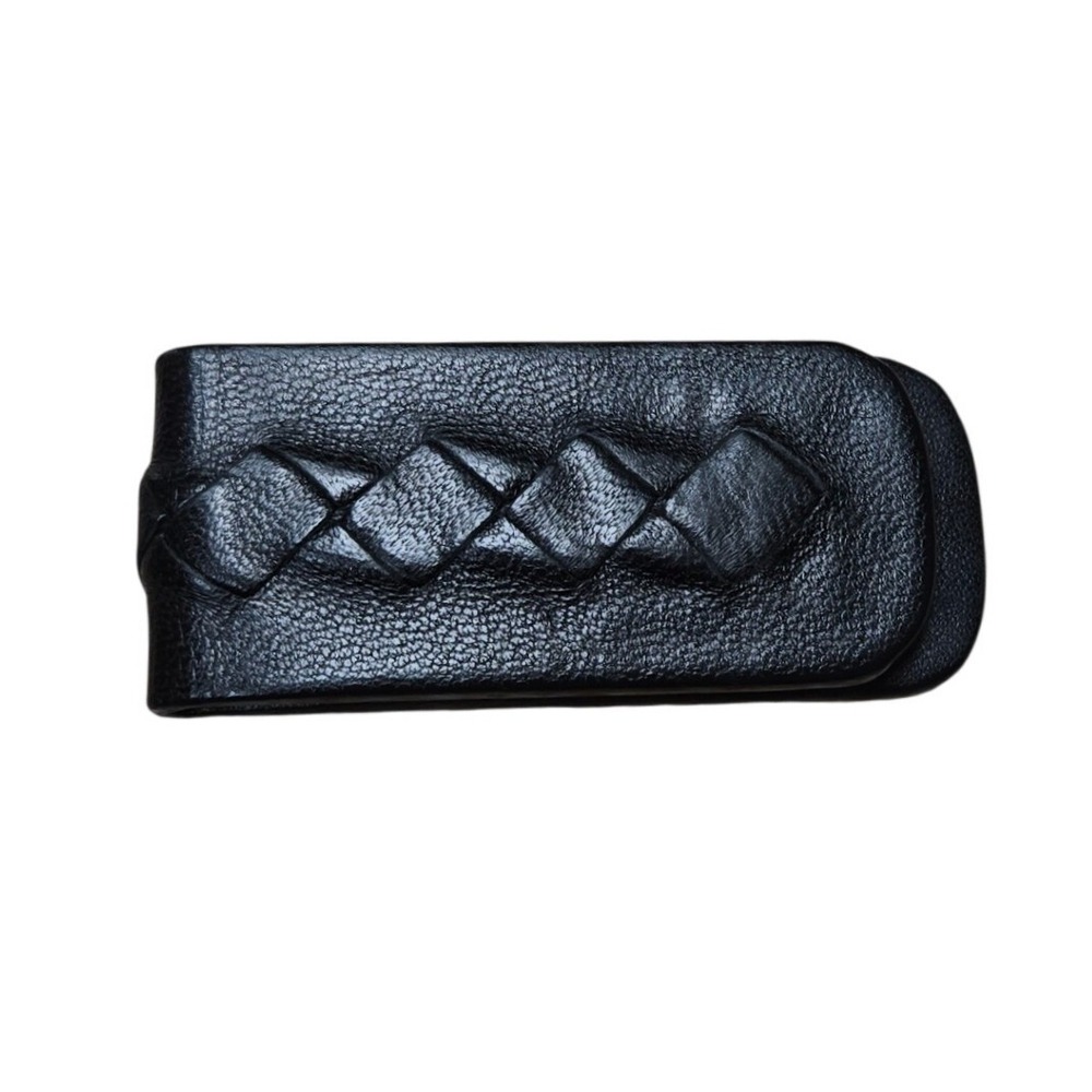 Bottega Veneta Black Intrecciato Leather Magnetic Money Clip Made in Italy